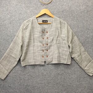 Vintage Double Breasted Crop Jacket Womens L Gray Basket Weave LAINE Made in USA